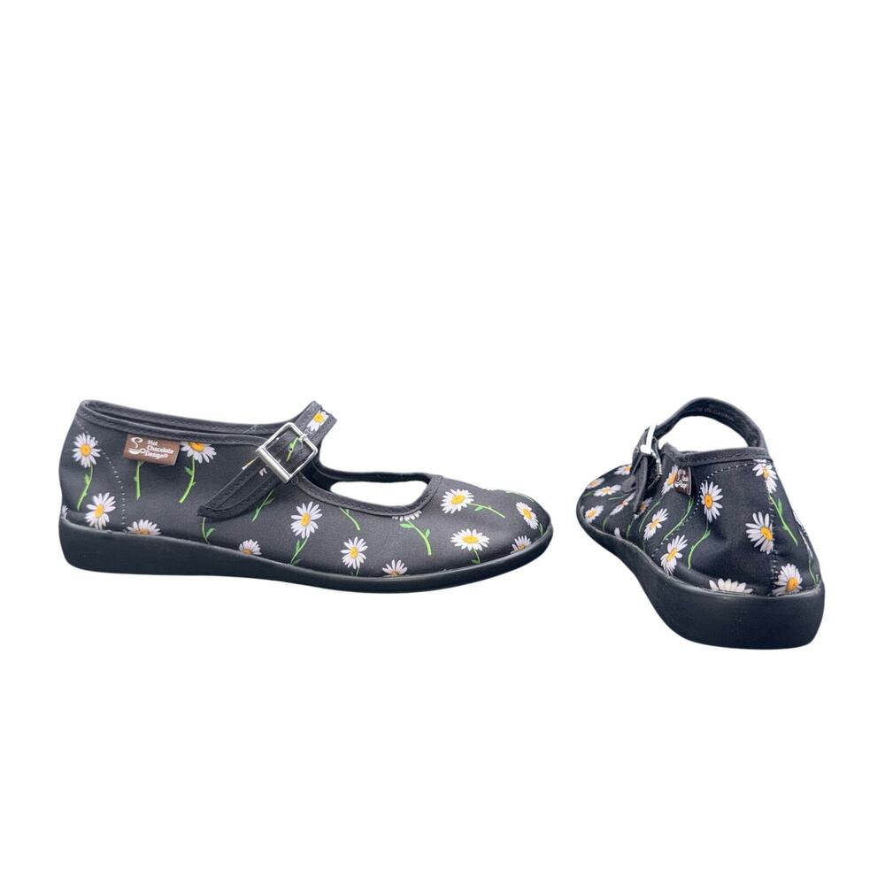 Hot Chocolate Design Daisy Mary Jane Flats EU 38 US 7.5 Black Floral Shoes
